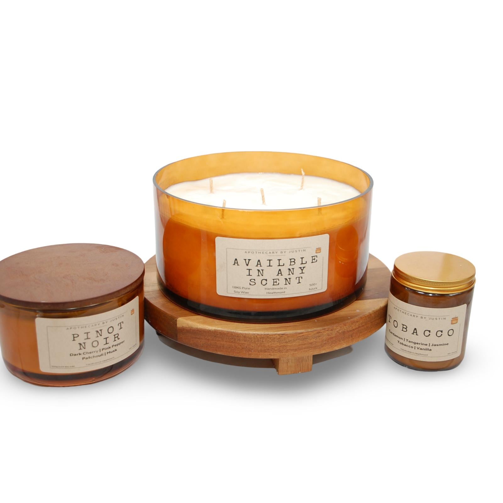 Jumbo Amber Bowls collection featuring strong hot-throw candles in various scents and sizes for elegant home décor