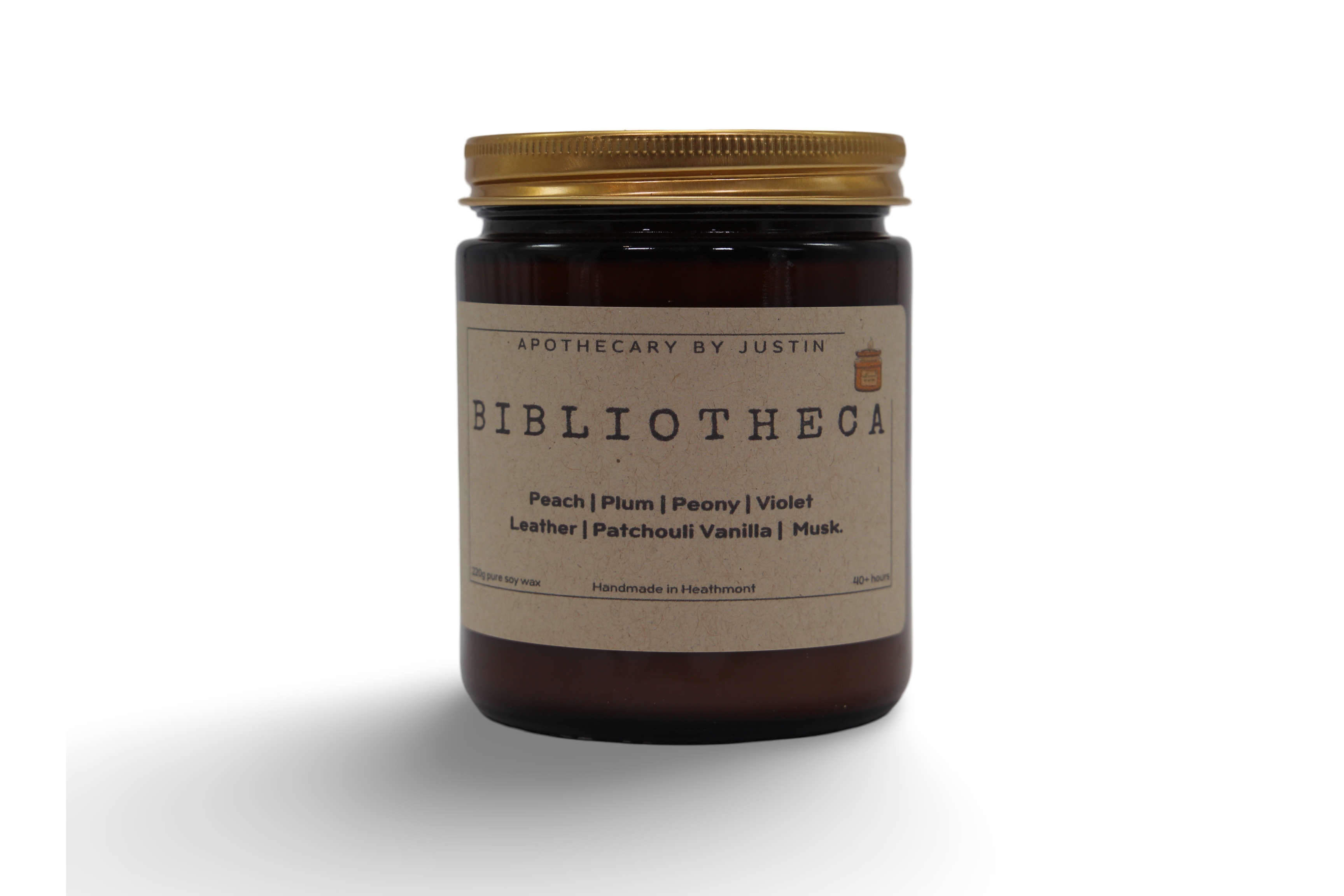Australian-made Bibliotheca candle in an elegant glass jar