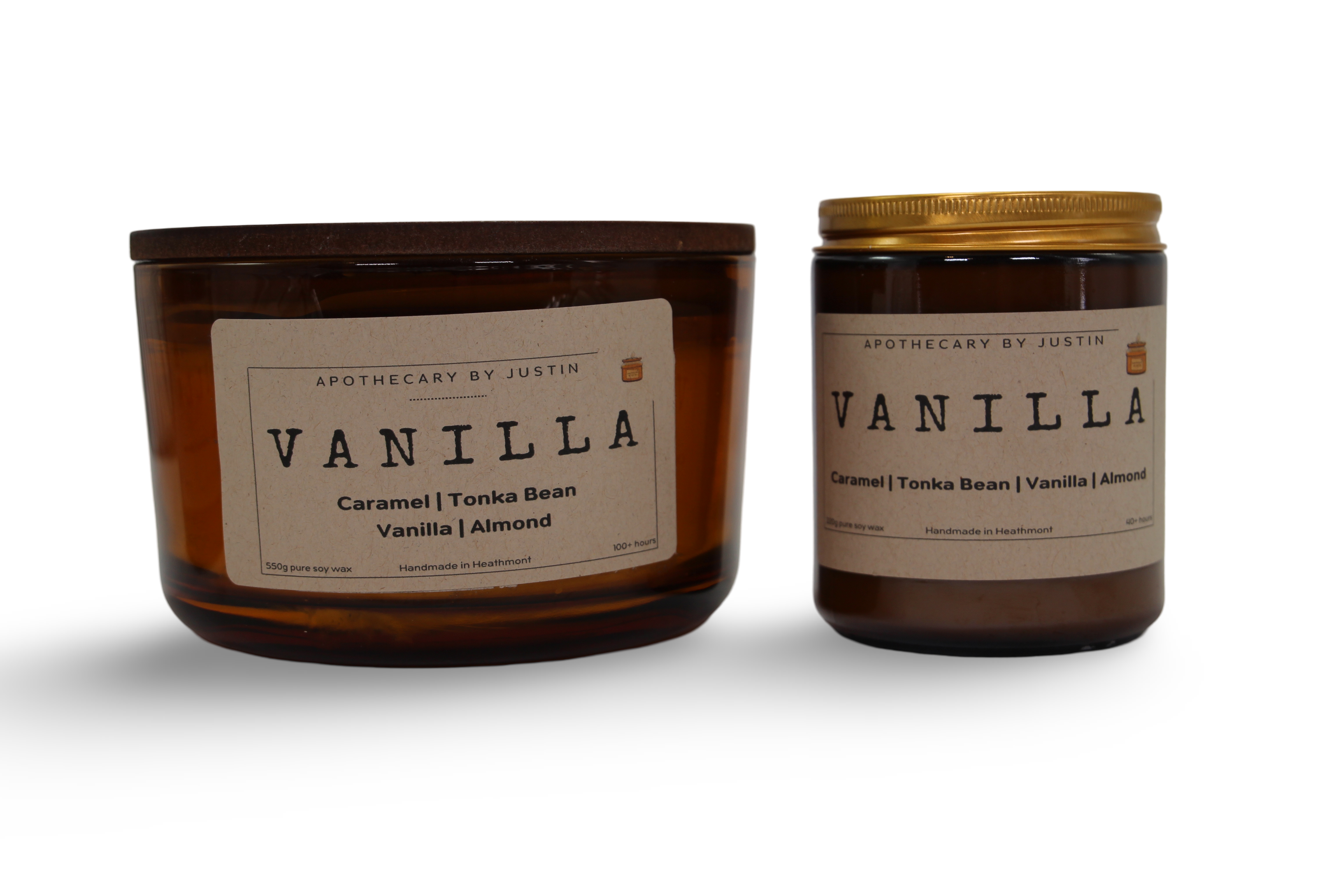 Vanilla candles with additive-free home fragrance in caramel and almond scents