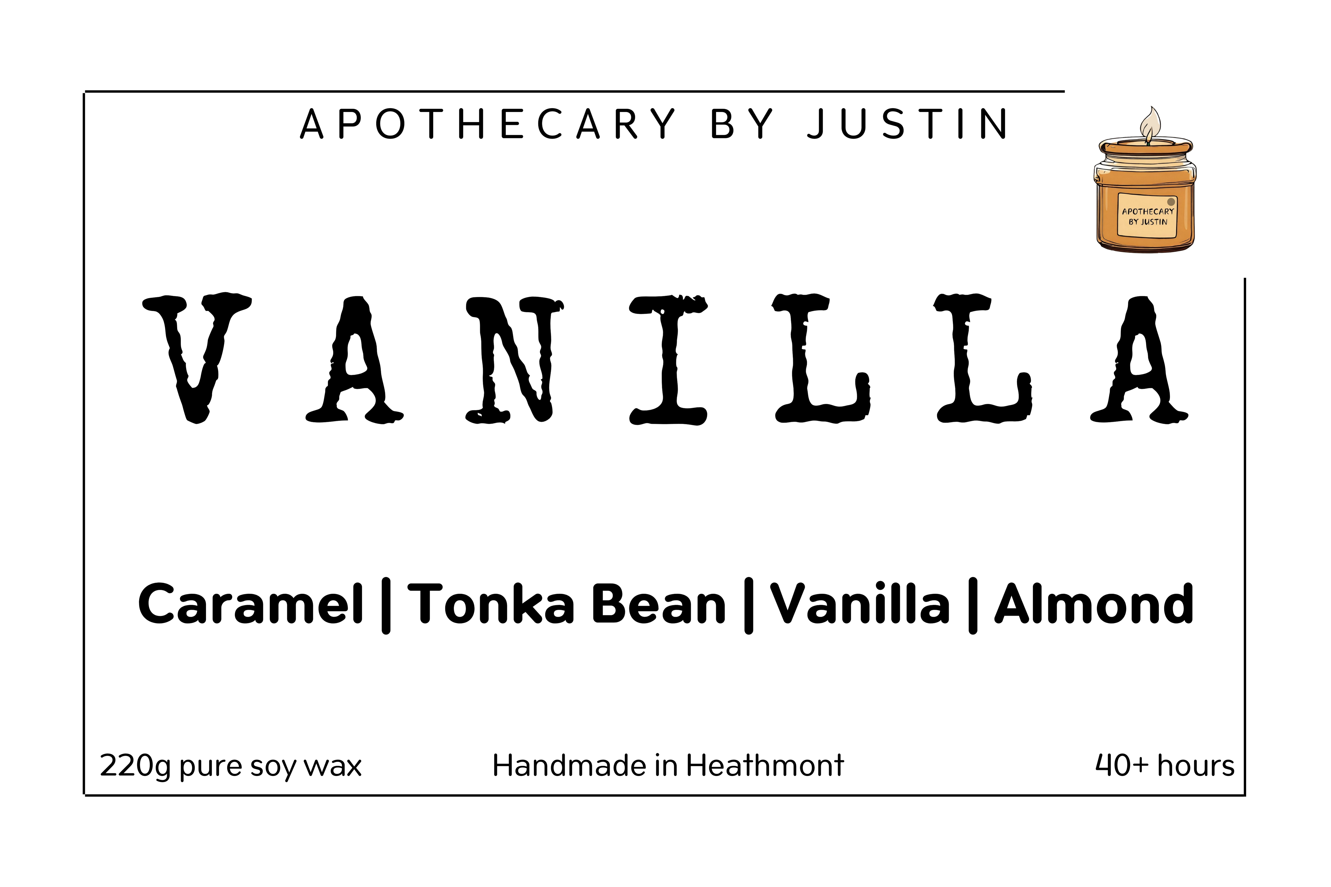 Vanilla scented candle with caramel, tonka bean, and almond for additive-free home fragrance