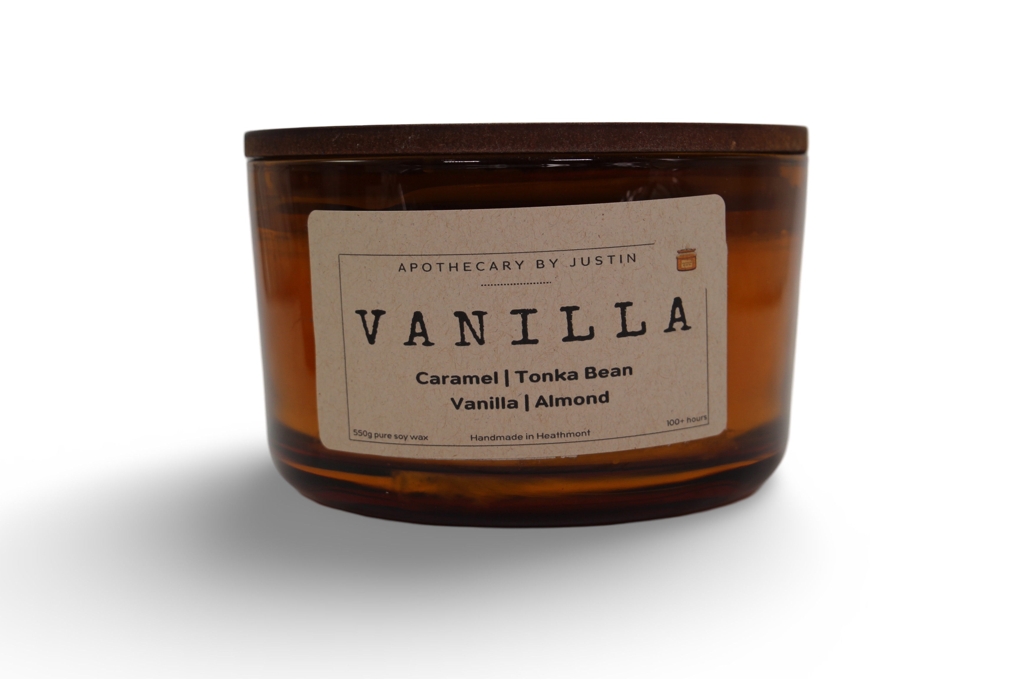 Additive-free home fragrance candle in vanilla scent with caramel and almond notes
