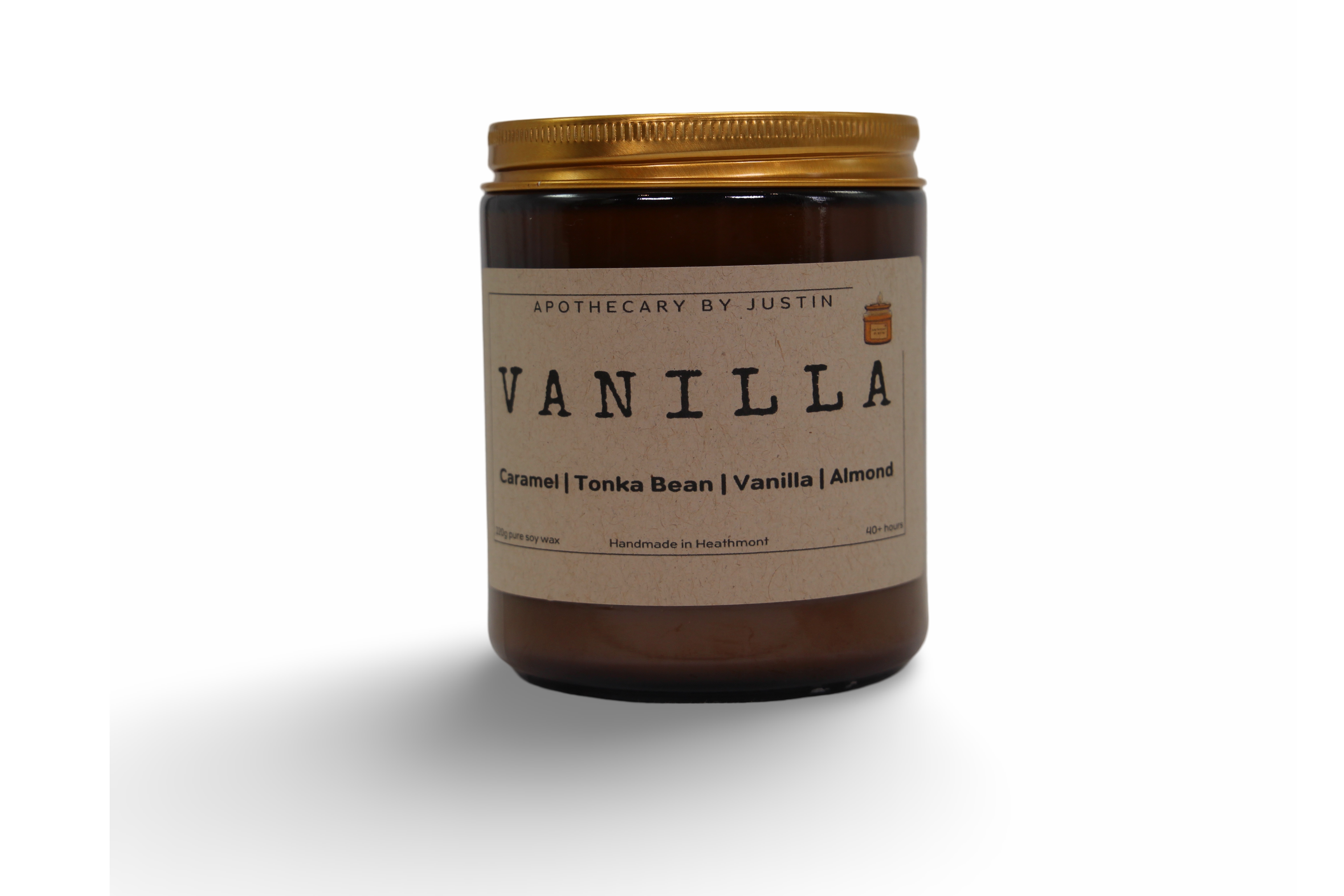 Additive-free home fragrance candle with vanilla, tonka bean, caramel, and almond scents
