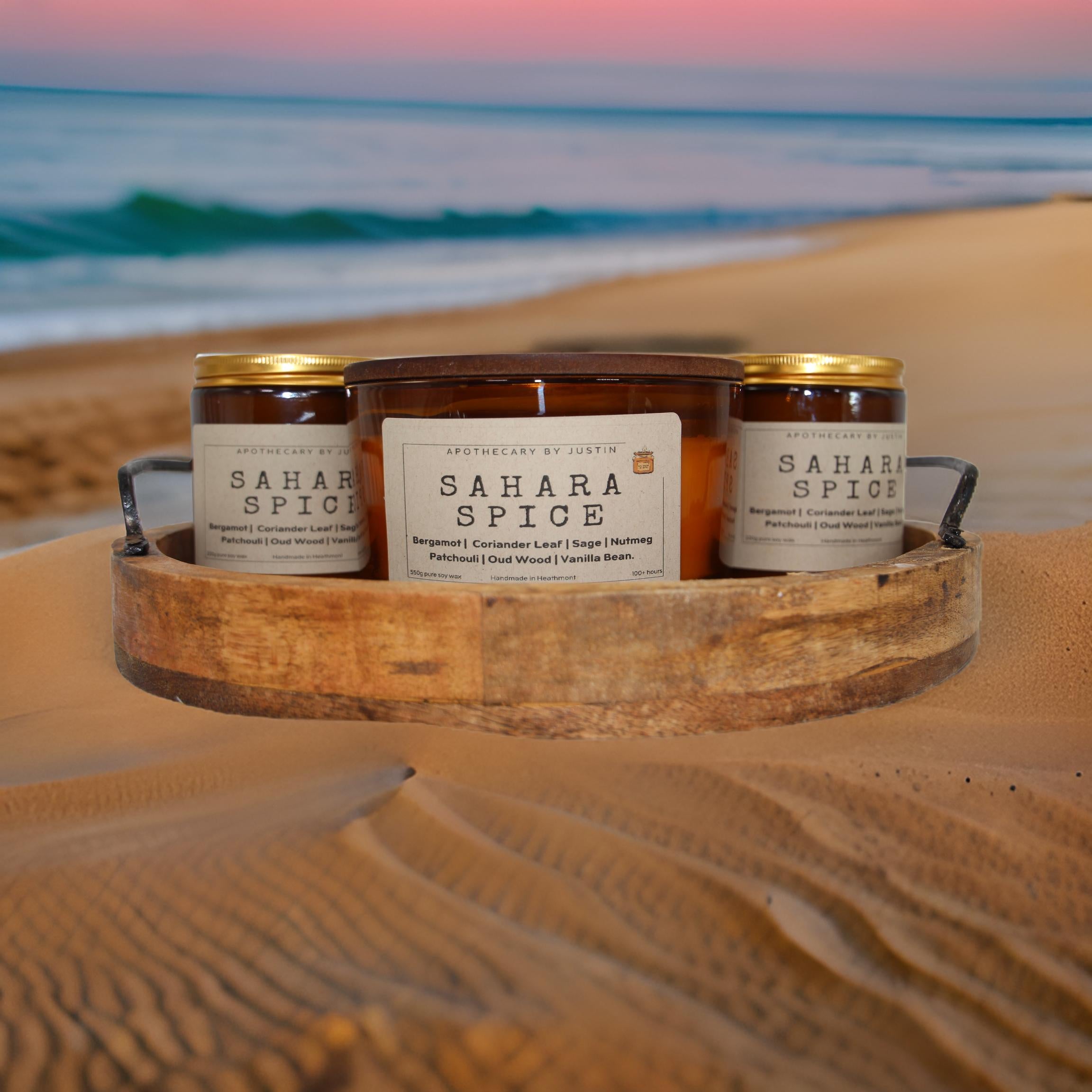 Hand-Poured Aromatherapy Candle Set in Decorative Wood Tray with Spa-Inspired Scents