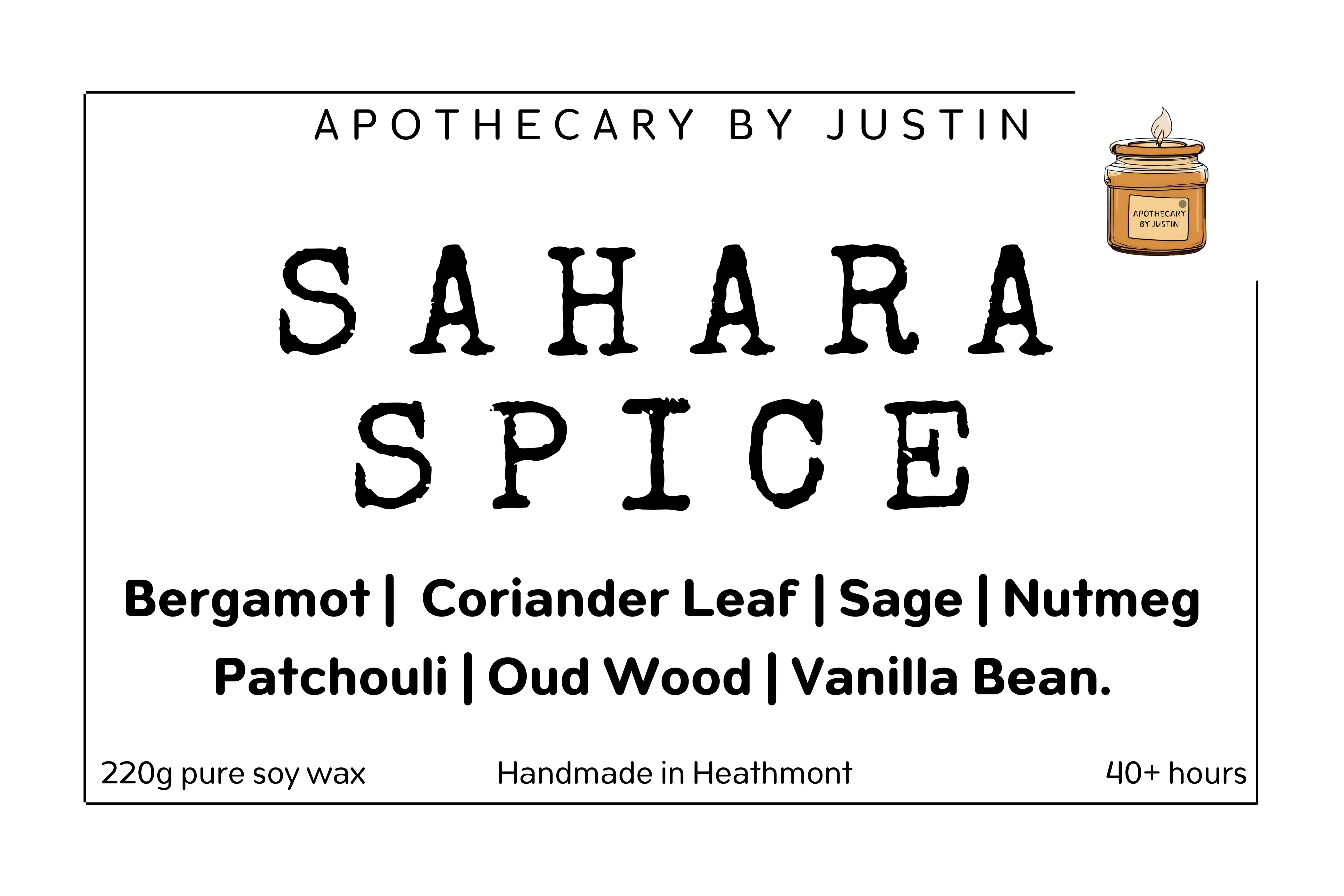 Hand-Poured Aromatherapy Candle in Sahara Spice scent with bergamot and patchouli for relaxation