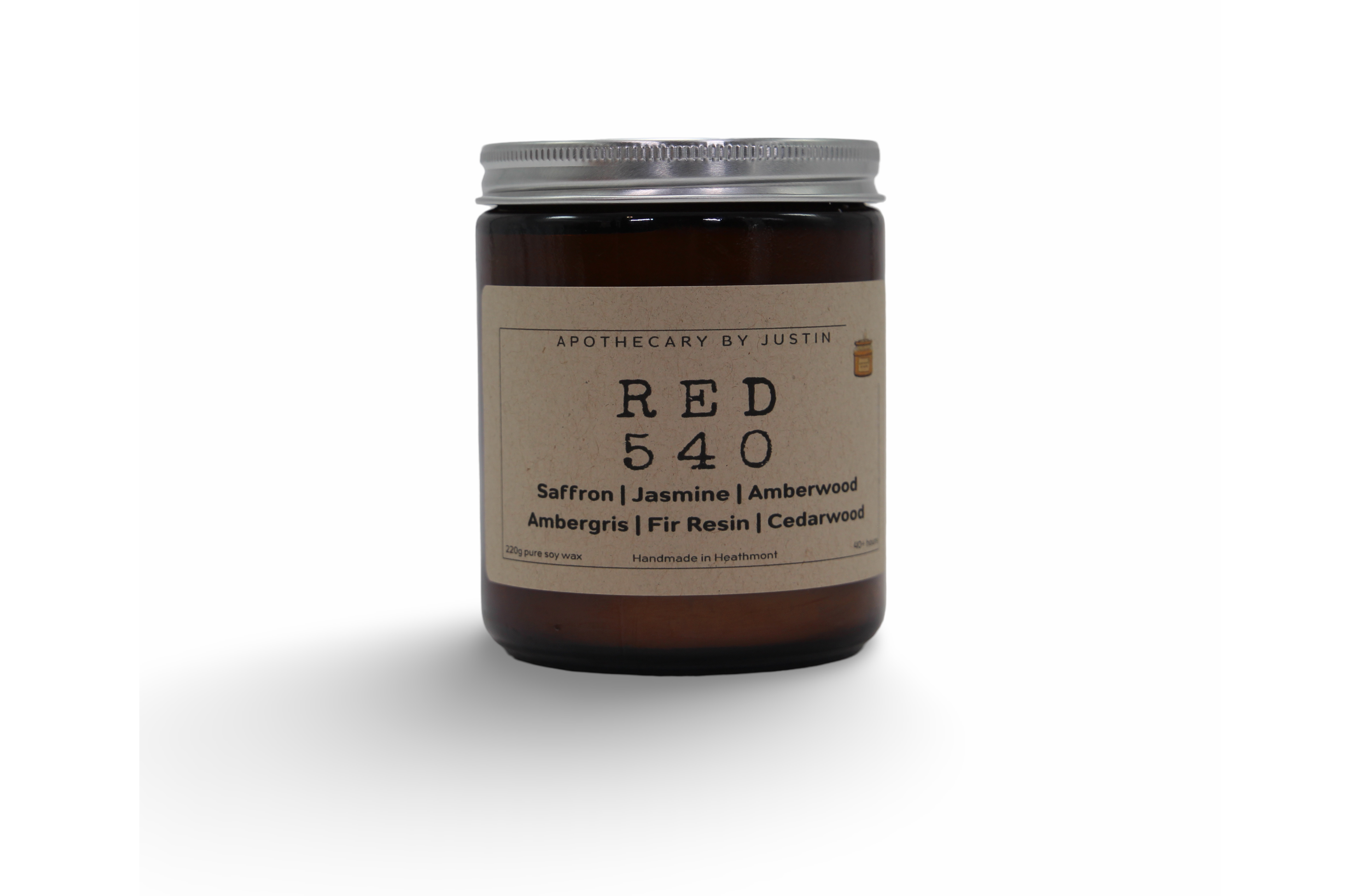 My Store hand-poured scented candle in amber glass featuring Saffron, Jasmine, and Cedarwood scents