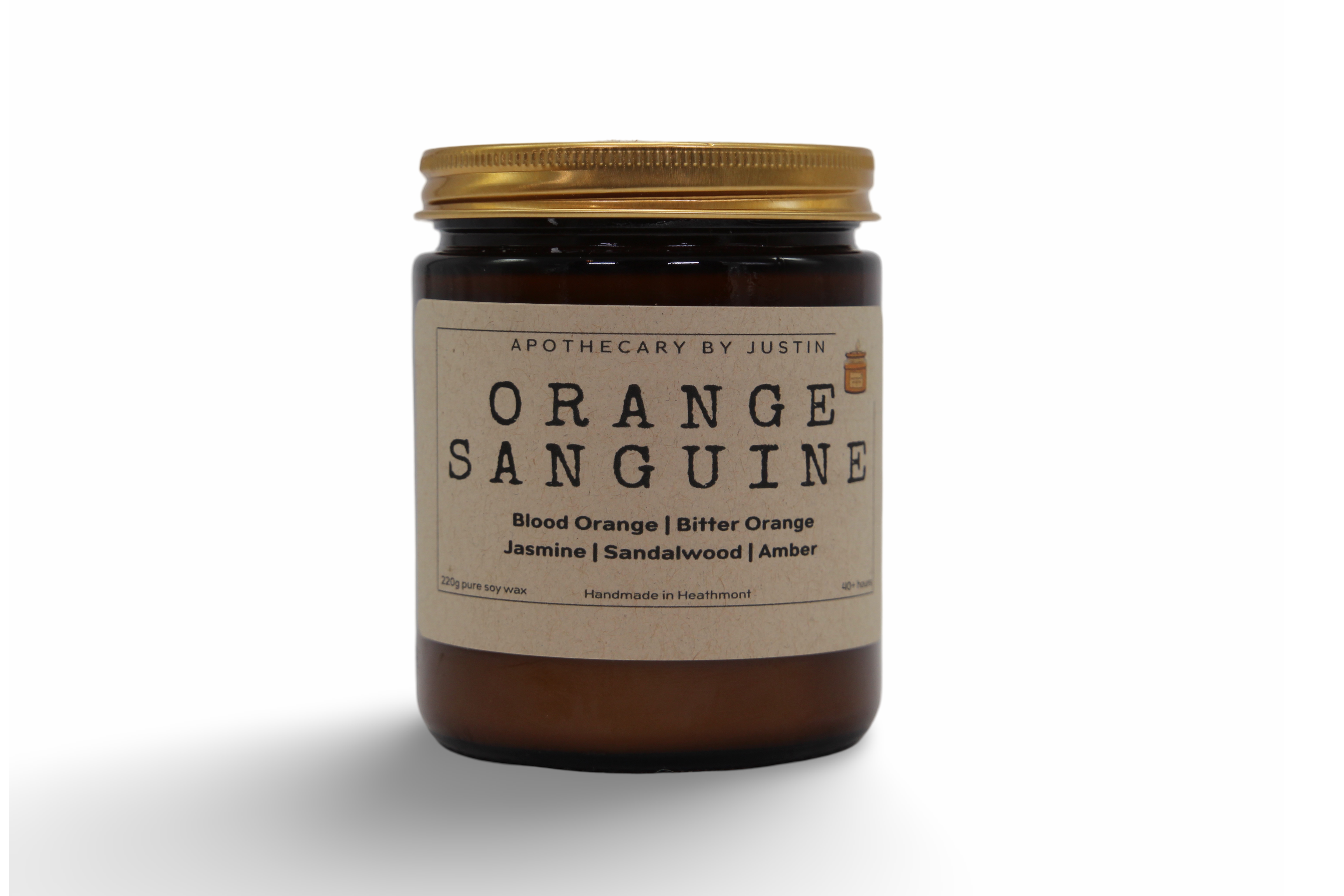Orange Sanguine candle in amber jar featuring blood orange, jasmine, and sandalwood for purchase
