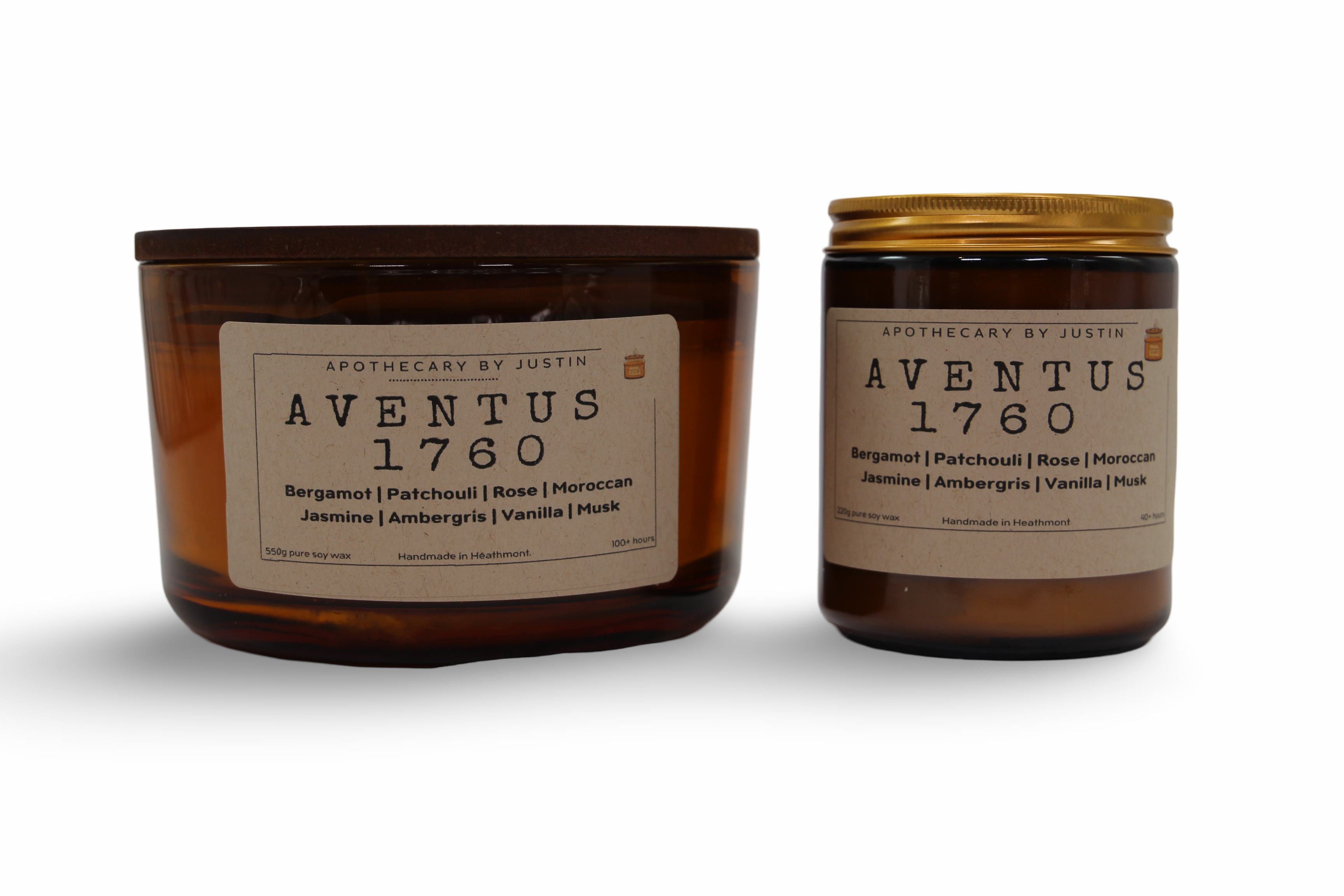My Store Aventus 1760 strong hot-throw candles in amber jars with floral and woody fragrance notes