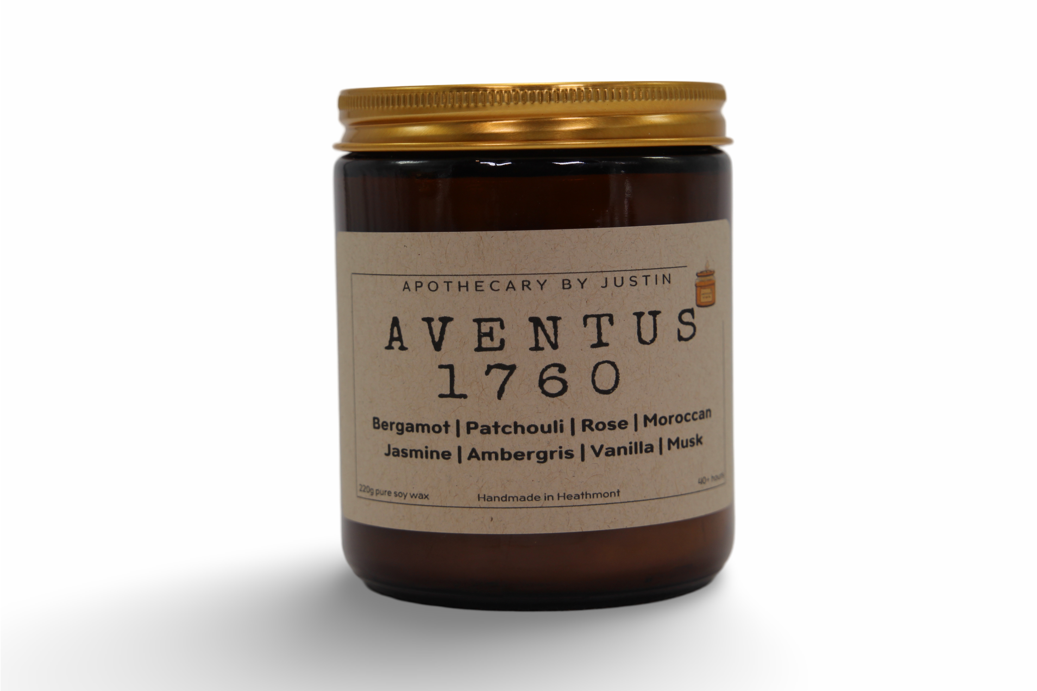 Aventus 1760 Strong Hot-Throw Candles in a brown jar with gold lid, featuring floral and musky scents