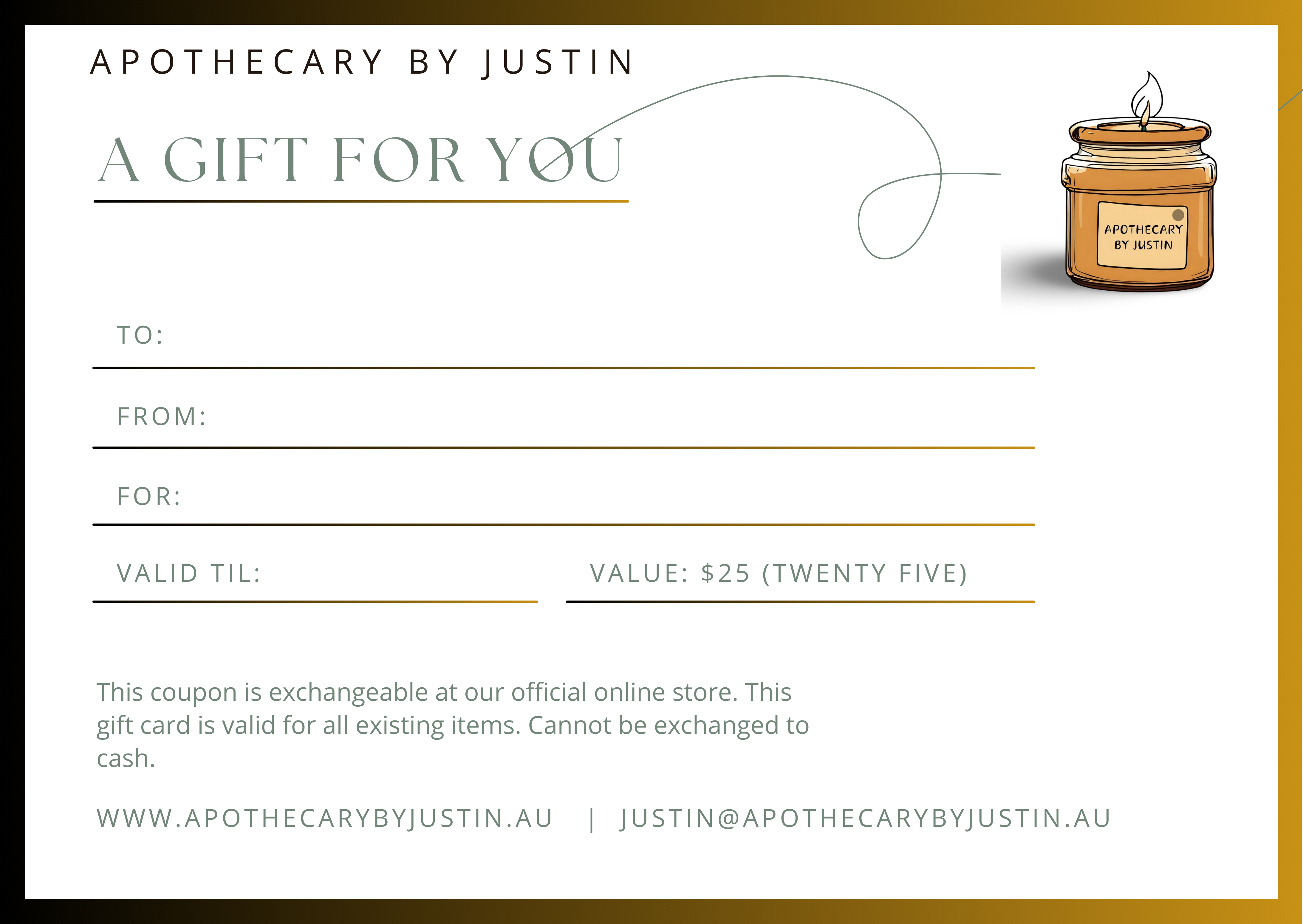 gift card featuring a candle design for a unique occasion gift worth 25 dollars