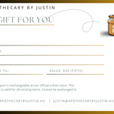 unique occasion gift card for Apothecary by Justin, valid for $50 at official online store