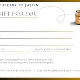 unique occasion gift card valid for $100 at Apothecary by Justin with a candle illustration