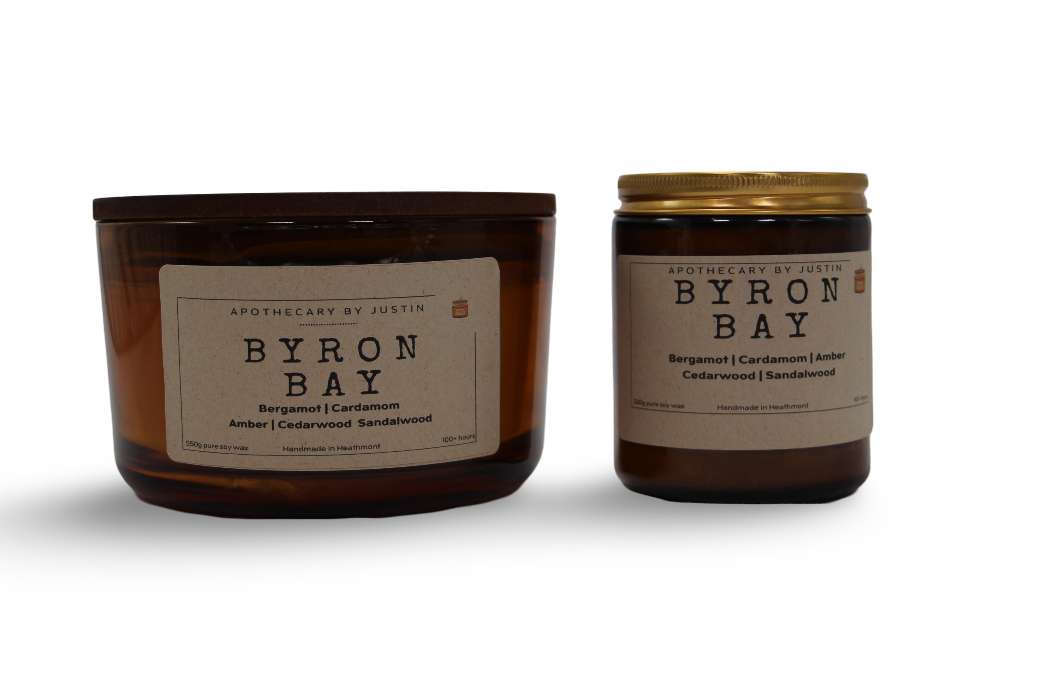 Vegan soy candle gift pack featuring Byron Bay scents of bergamot, cedarwood, and amber