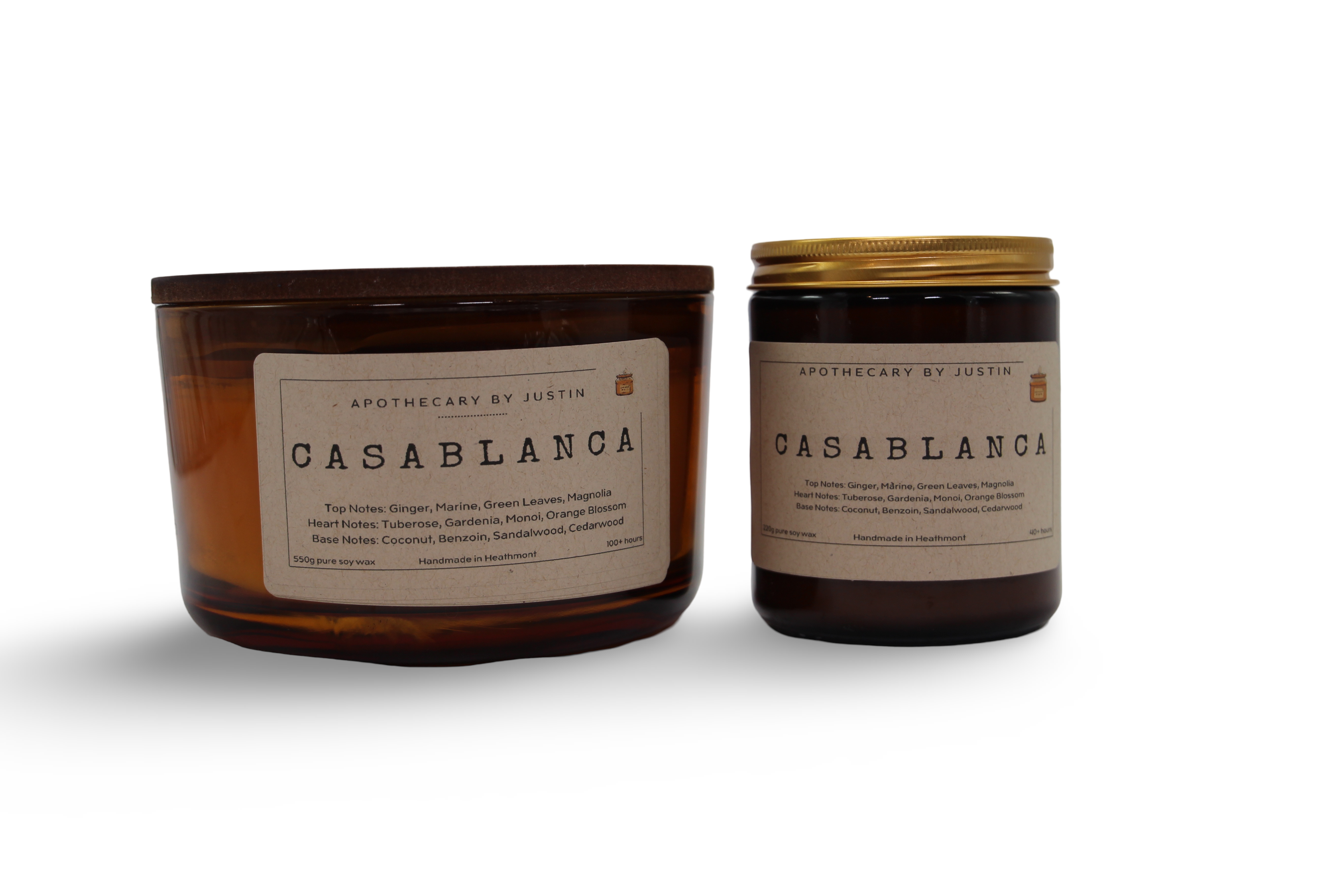 Vegan soy candle gift pack with two elegant amber jars featuring Casablanca scent