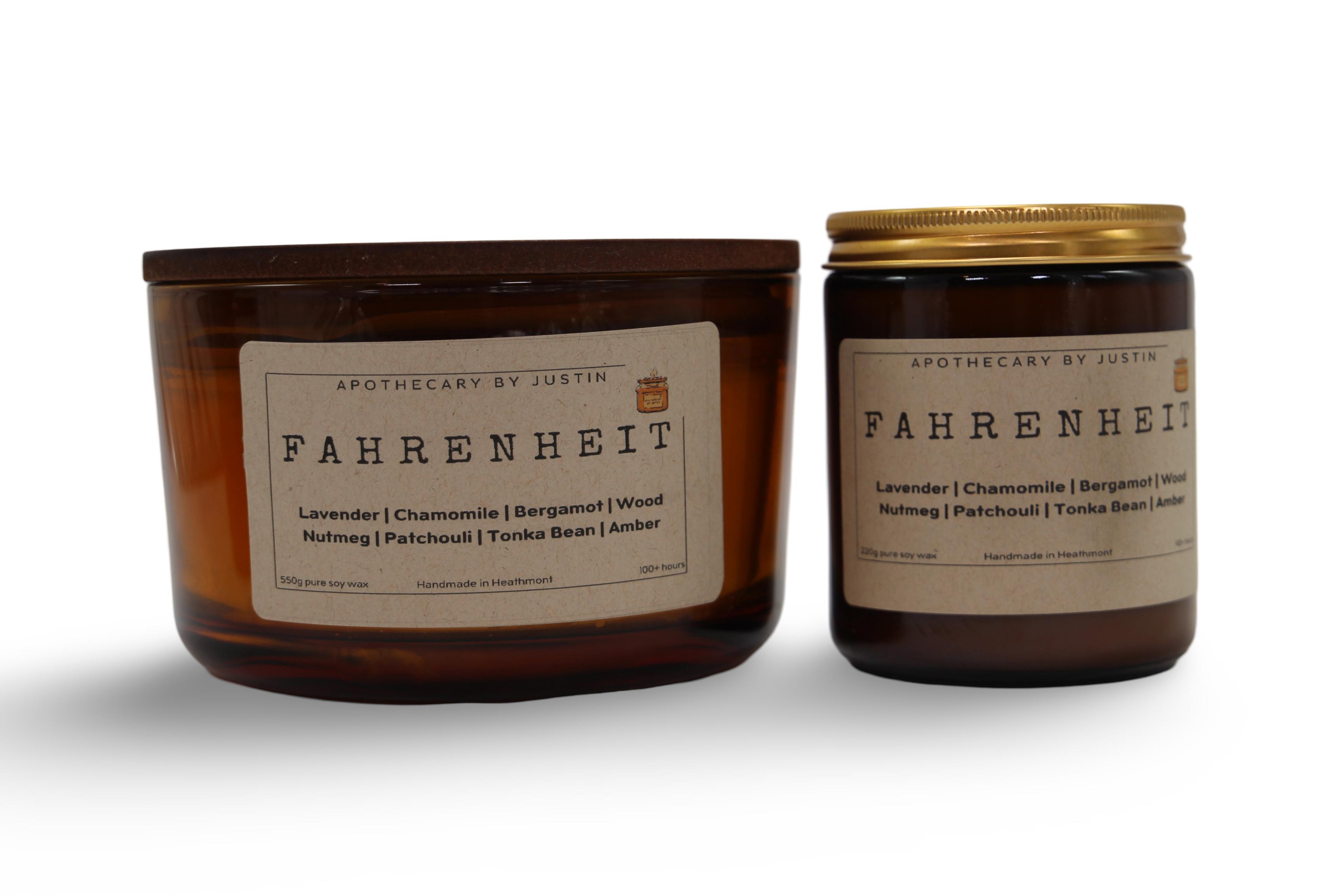 Vegan soy candle gift pack featuring Fahrenheit scent with lavender, chamomile, and nutmeg