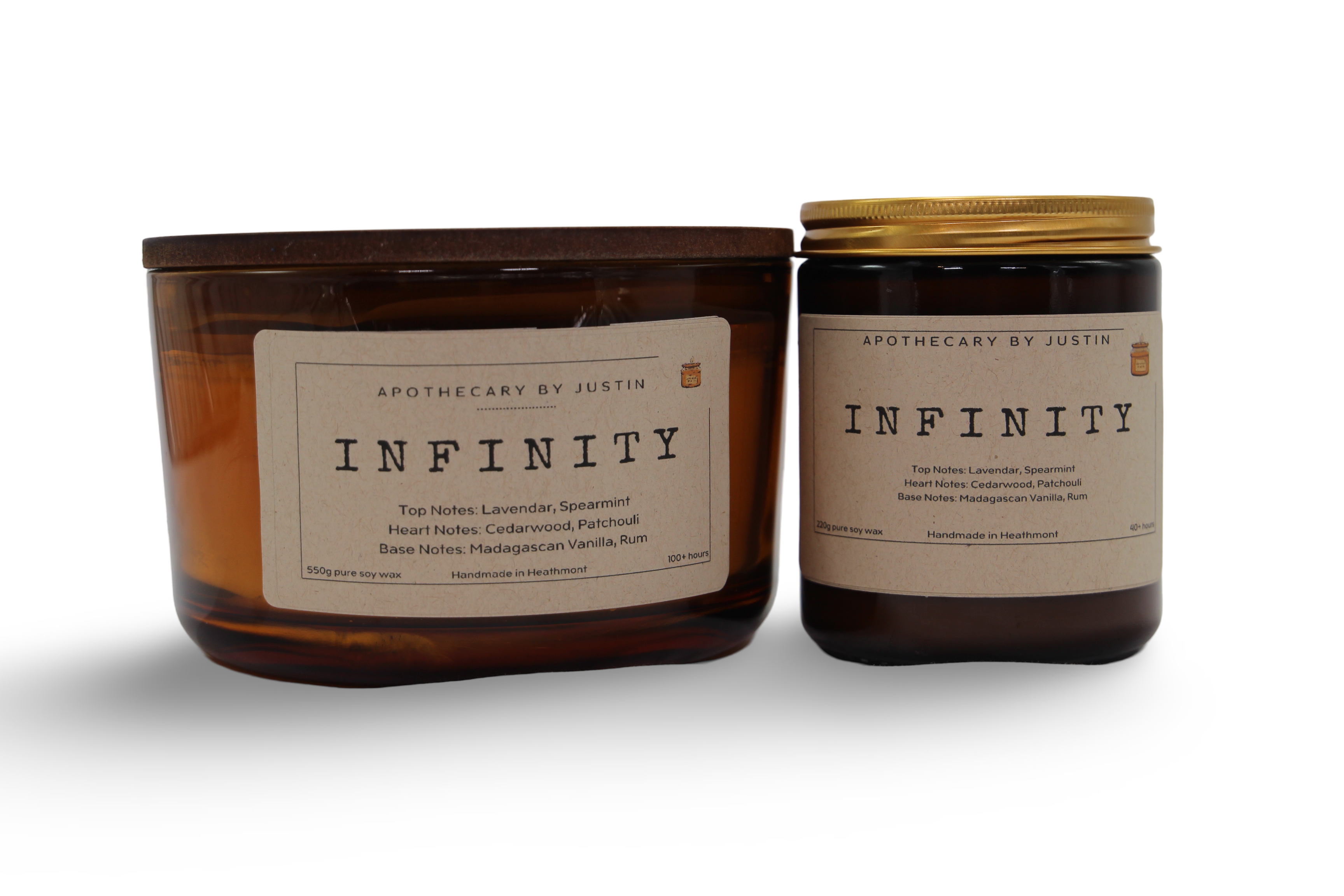 Vegan soy candle gift pack featuring two candles in amber jars with labels for a calming atmosphere
