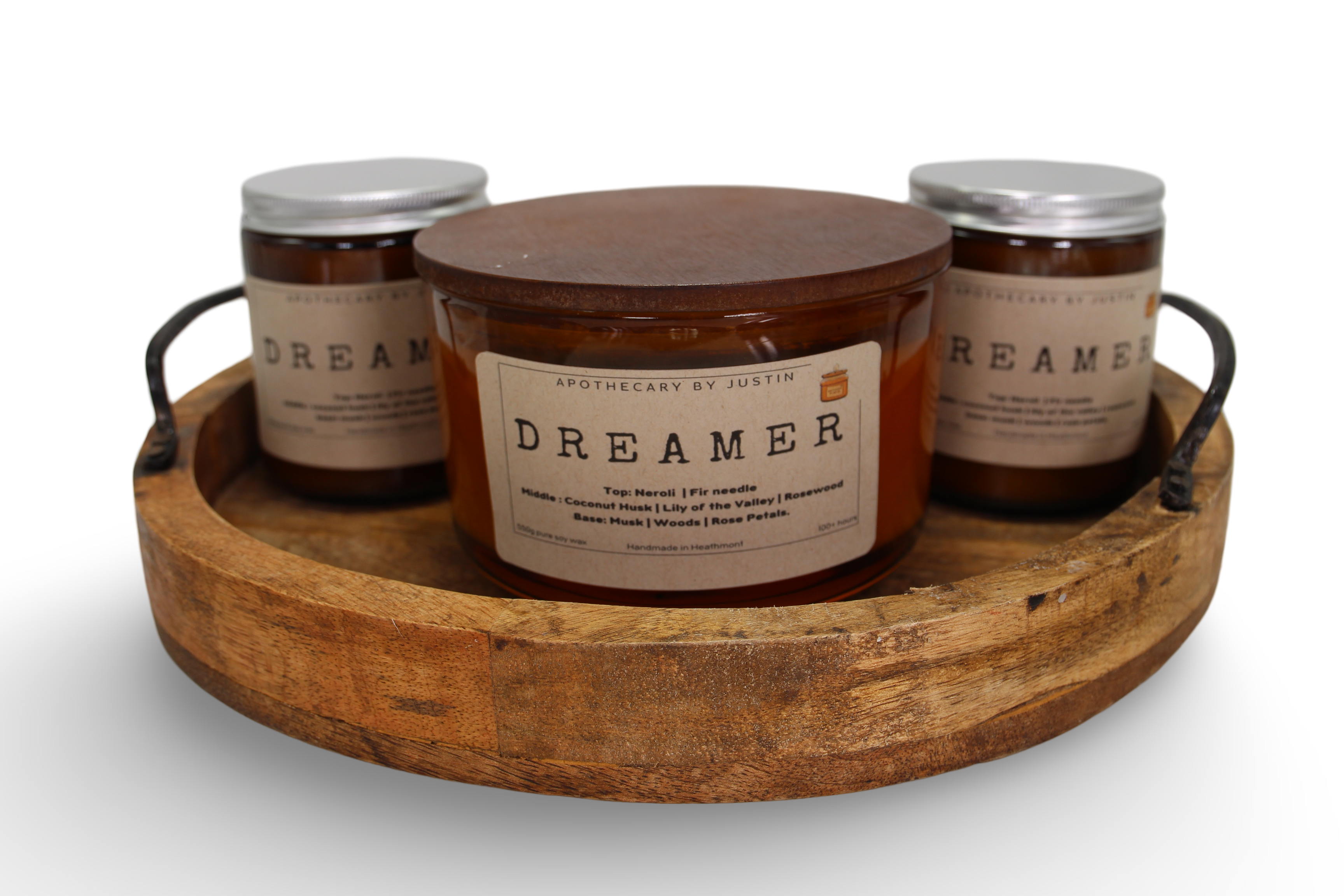 My Store musk rosewood candle in a decorative wooden tray with assorted scents