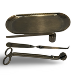 Candle care essentials Australia toolset including a tray, wick trimmer, and snuffer for optimal candle maintenance