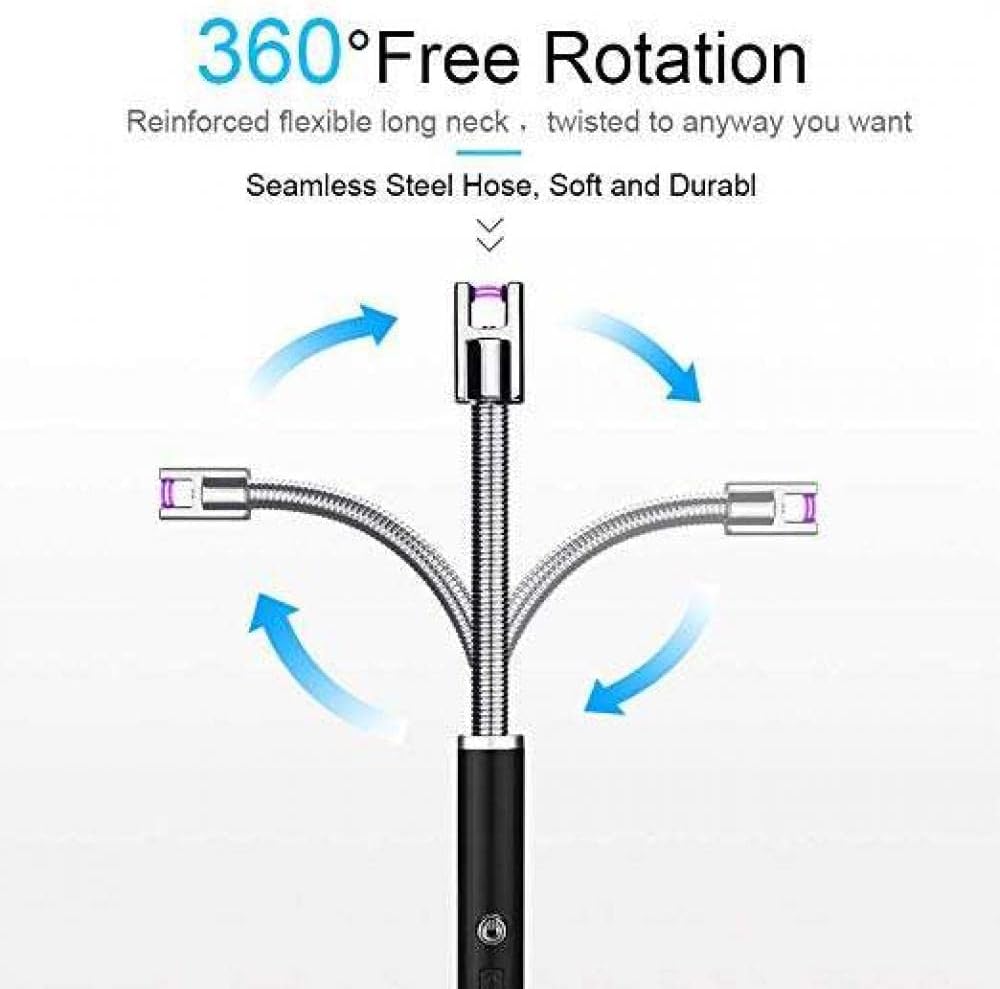 Flexible neck lighter for home use with 360 degree rotation and steel hose for easy lighting