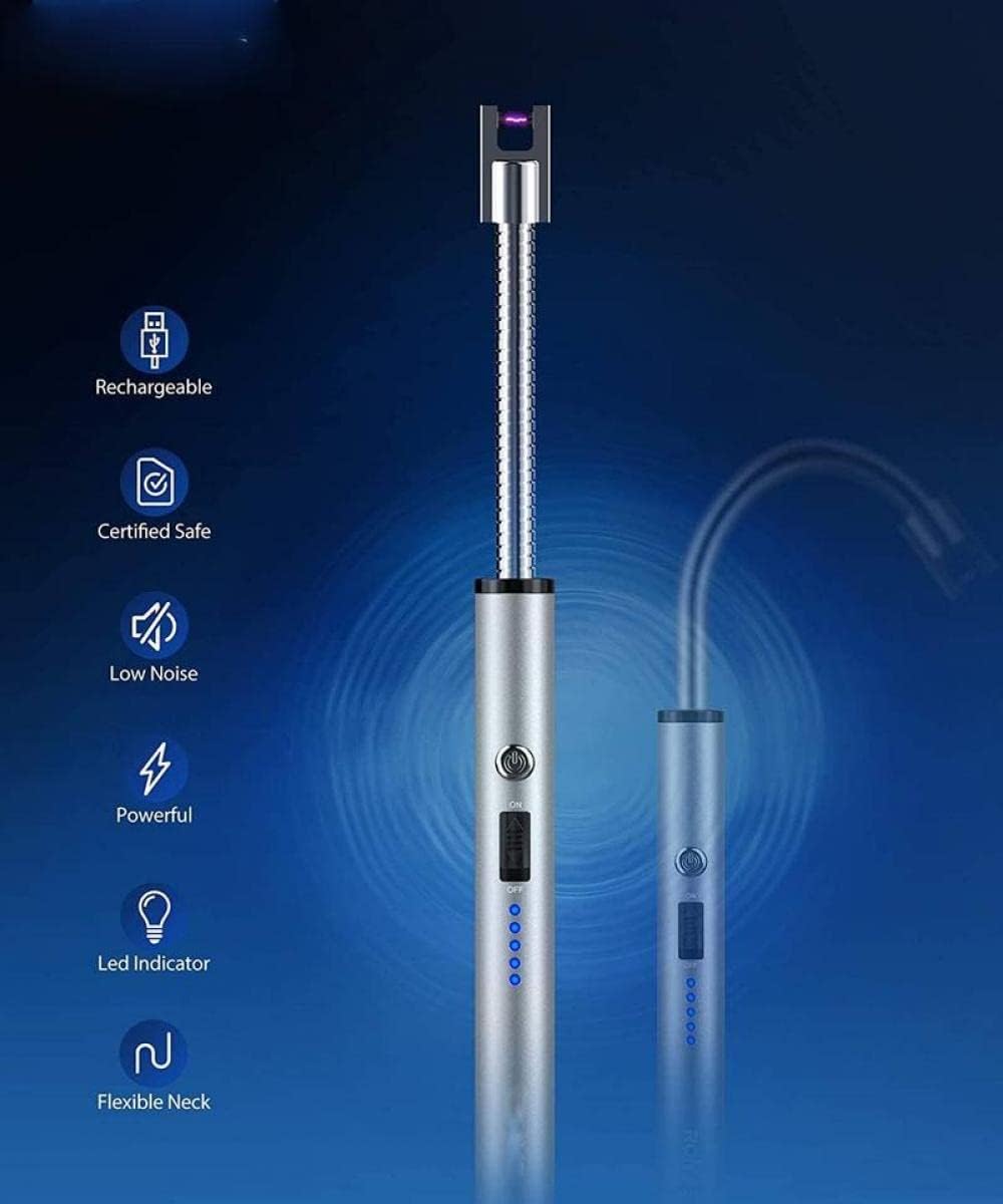 Rechargeable flexible neck lighter for home use with LED indicator and low noise operation