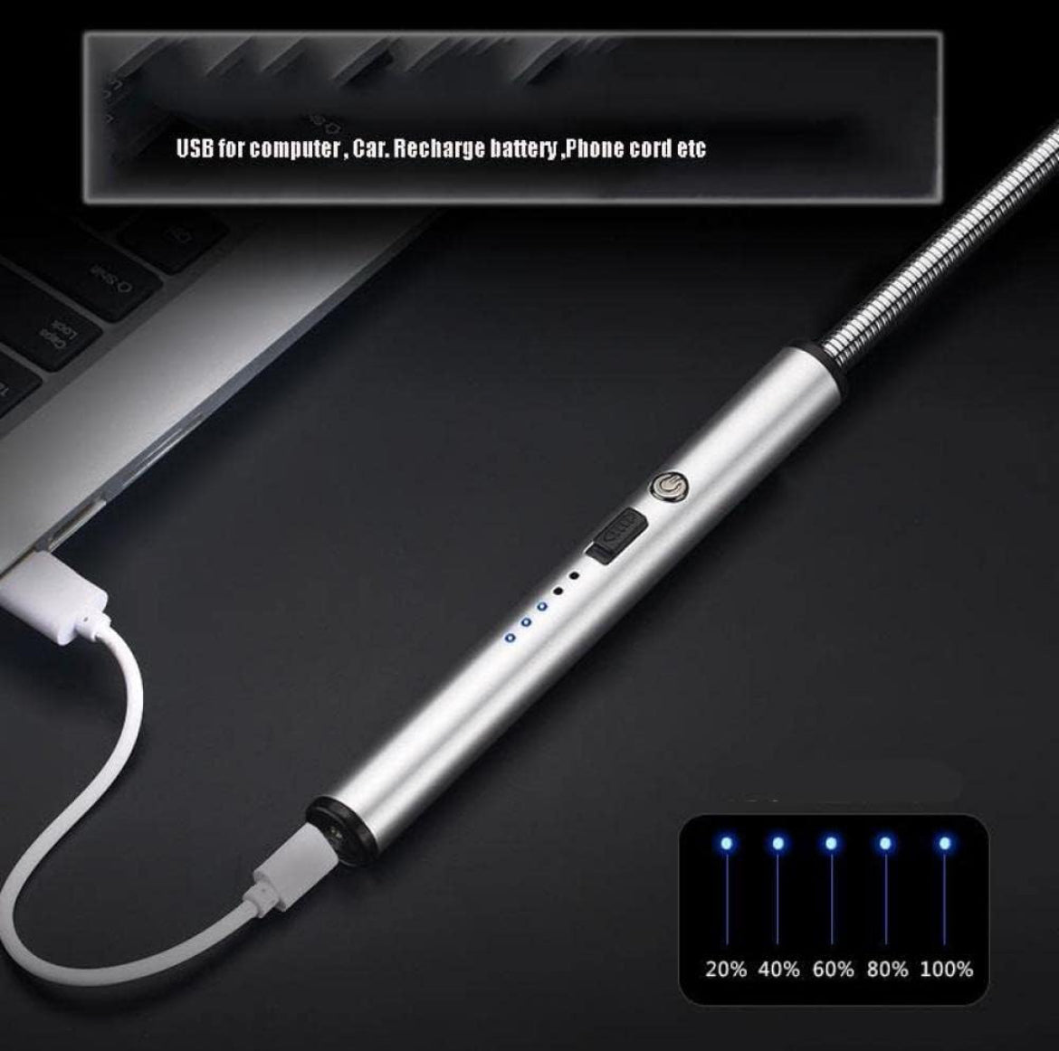 USB rechargeable flexible neck lighter for home use with battery indicator and sleek design