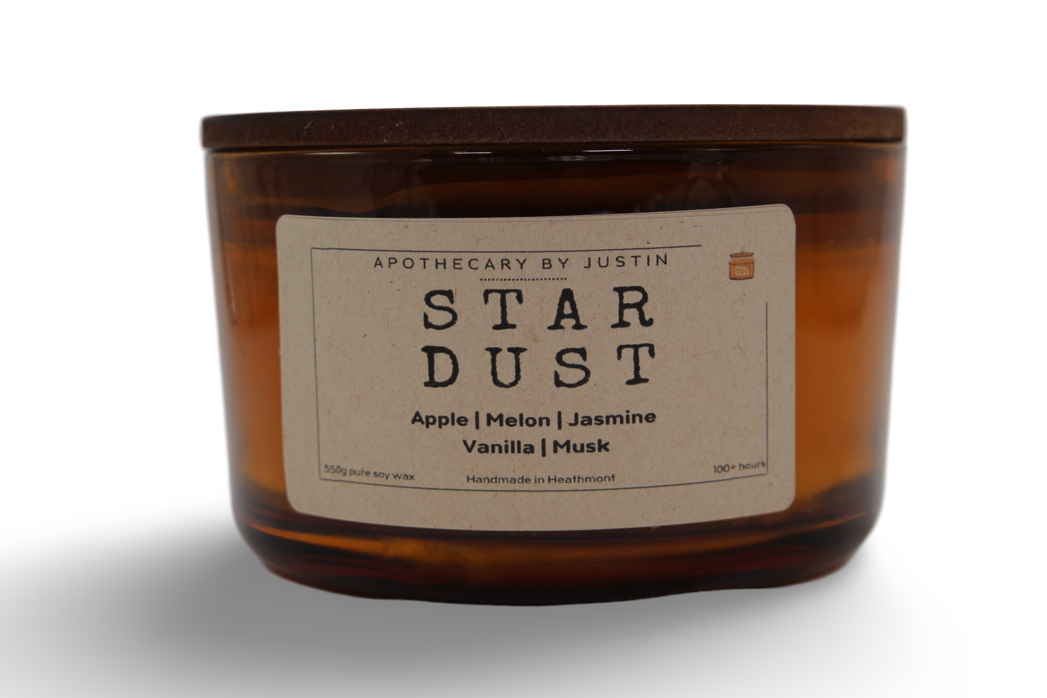 Additive-free candles by Apothecary by Justin in Stardust scent with apple, melon, jasmine, vanilla, and musk