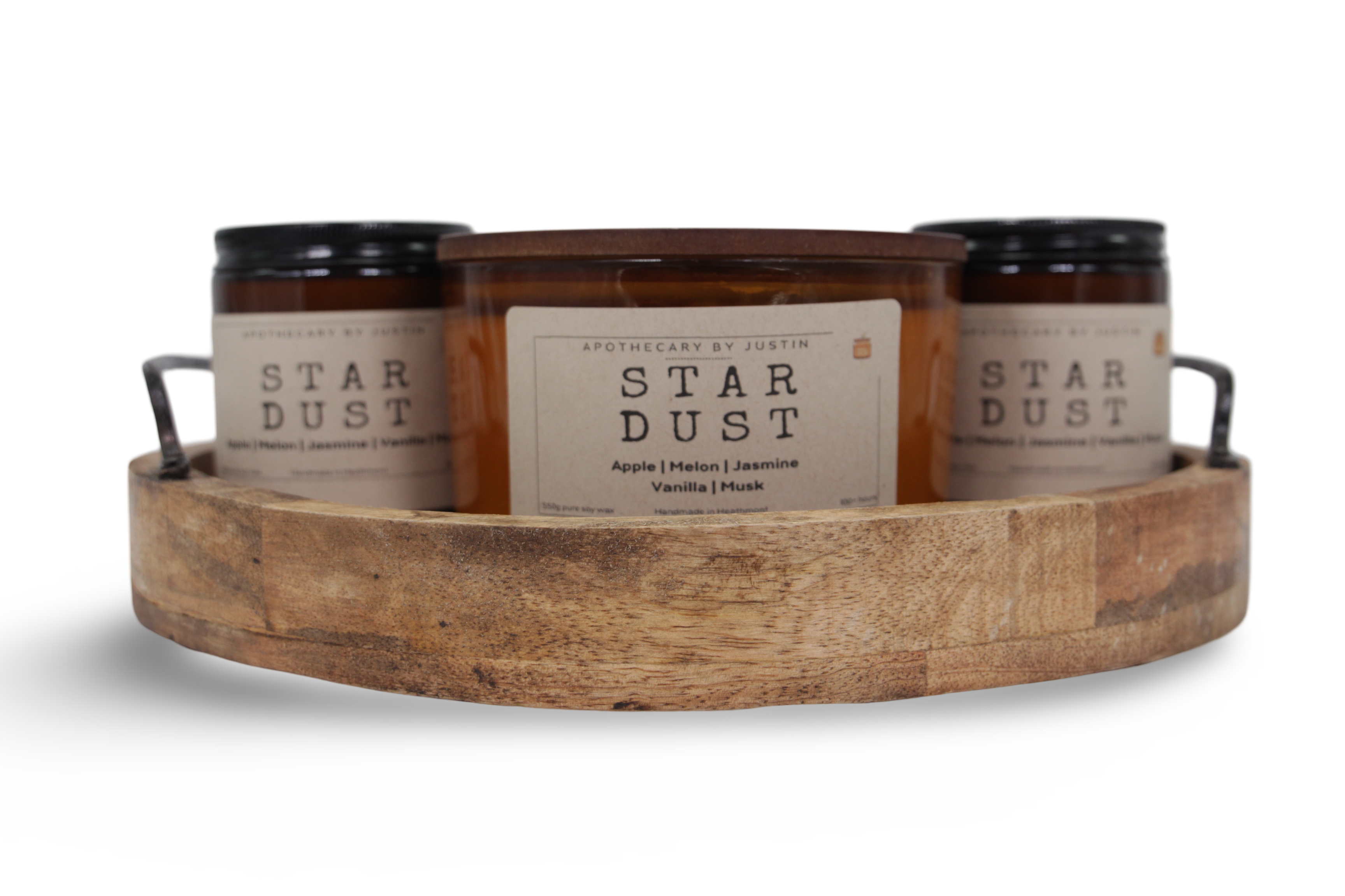 My Store Star Dust Additive-Free Candles in a Wooden Tray with Apple, Melon, Jasmine, Vanilla, Musk Scents