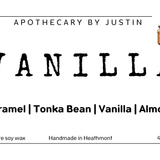 Vanilla scented candle with caramel, tonka bean, and almond for additive-free home fragrance