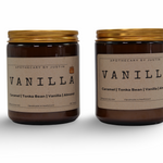 Vanilla candles featuring caramel, tonka bean, and almond, offering additive-free home fragrance.