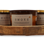 Collection of My Store additive-free soy wax candles in a wooden tray for a cozy atmosphere