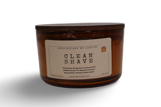 Bergamot lemon peel candle in amber jar with wooden lid and clean shave label from My Store