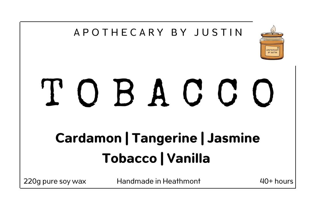 My Store hand-poured aroma candle in Tobacco scent with cardamom, tangerine, and vanilla notes