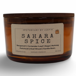 Hand-Poured Aromatherapy Candle in Amber Jar with Sahara Spice Scent featuring notes of Bergamot and Vanilla Bean