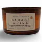 Hand-Poured Aromatherapy Candle in Amber Jar with Sahara Spice Scent featuring notes of Bergamot and Vanilla Bean