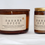Sahara Spice hand-poured aromatherapy candle in amber jar with natural scent blend of spices and wood