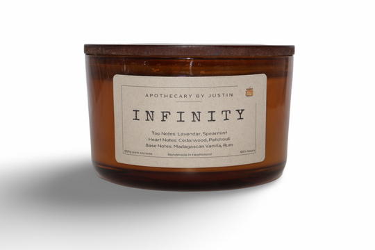 Handcrafted candles Australia in an amber jar with lavender, cedarwood, and vanilla scents.