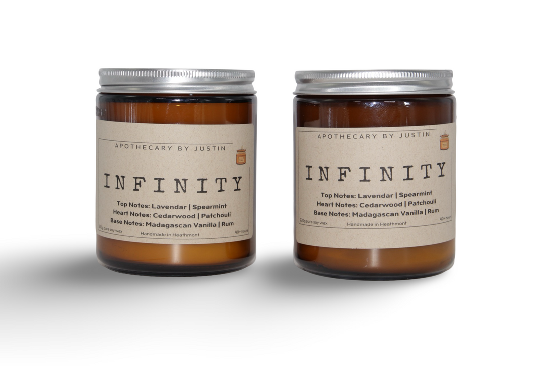 Handcrafted candles Australia with lavender, spearmint, cedarwood, and vanilla scents in amber jars
