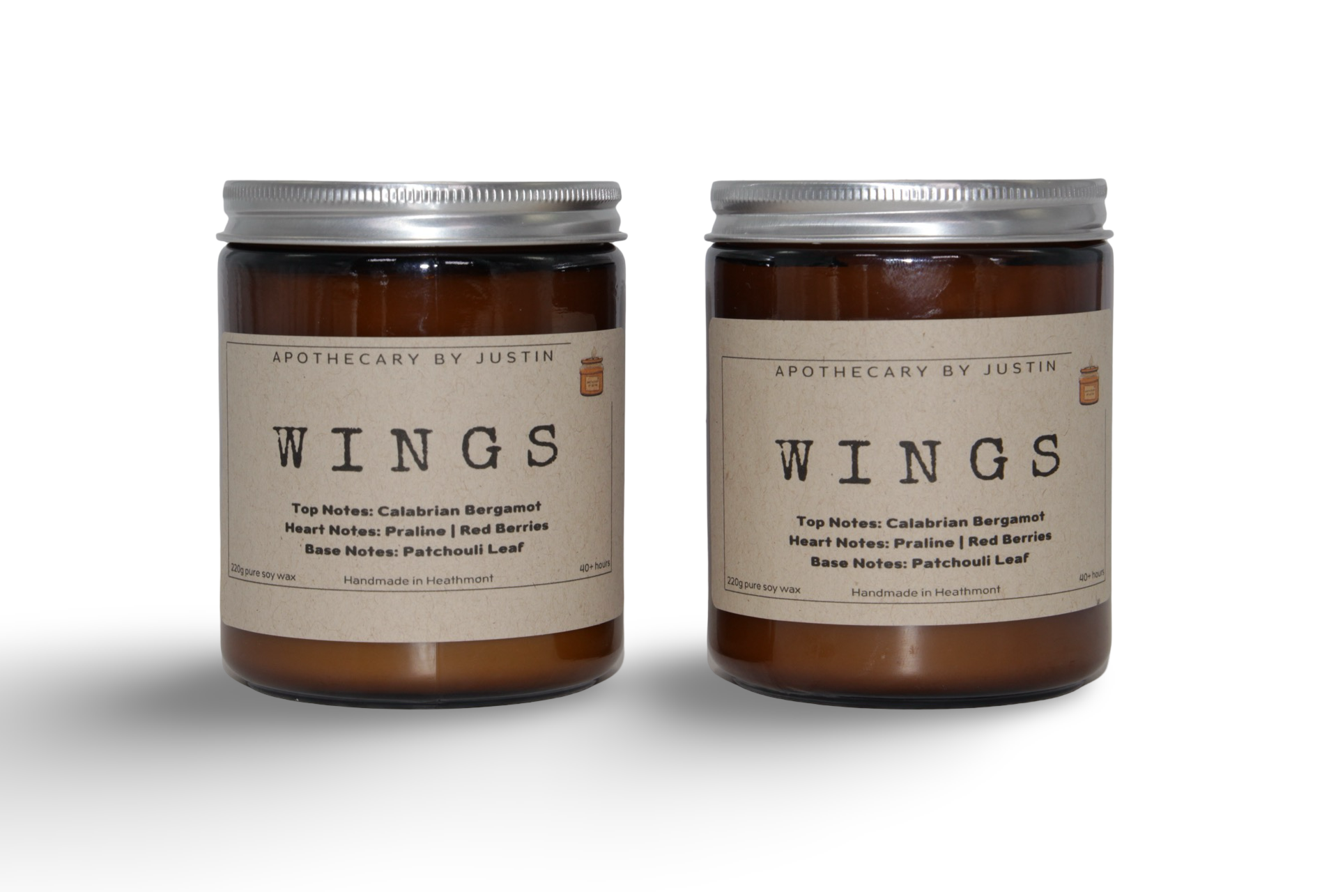 My Store handcrafted vegan candle called Wings in amber jars with natural scent notes