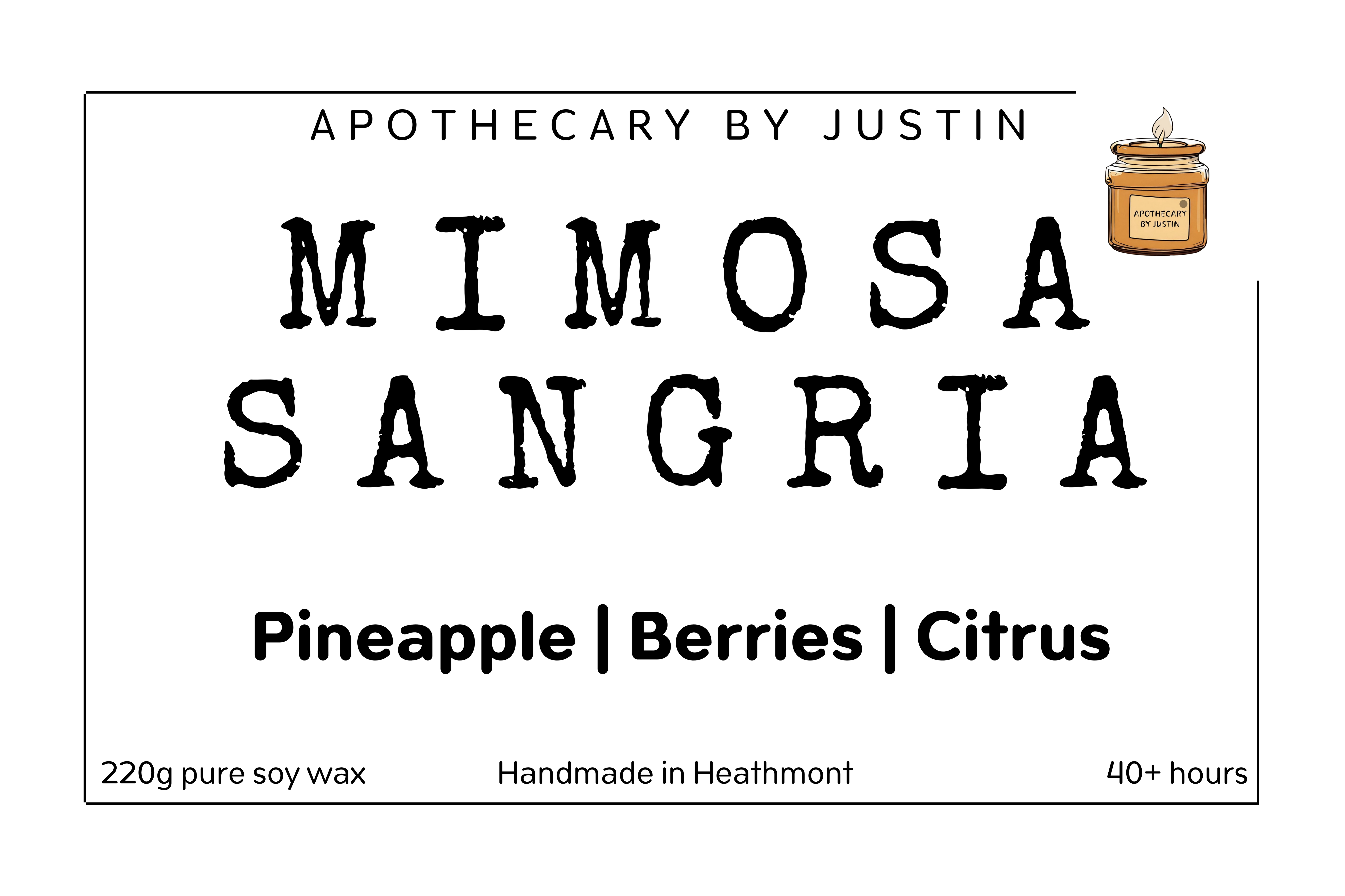 Mimosa Sangria candle online with pineapple, berries, and citrus scents, made with 220g pure soy wax