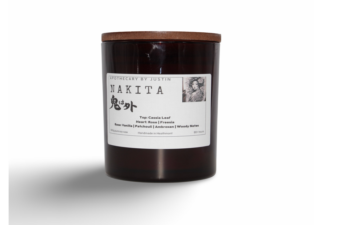 My Store Prosperous Scented Candle in a chic amber jar with a wooden lid and floral notes