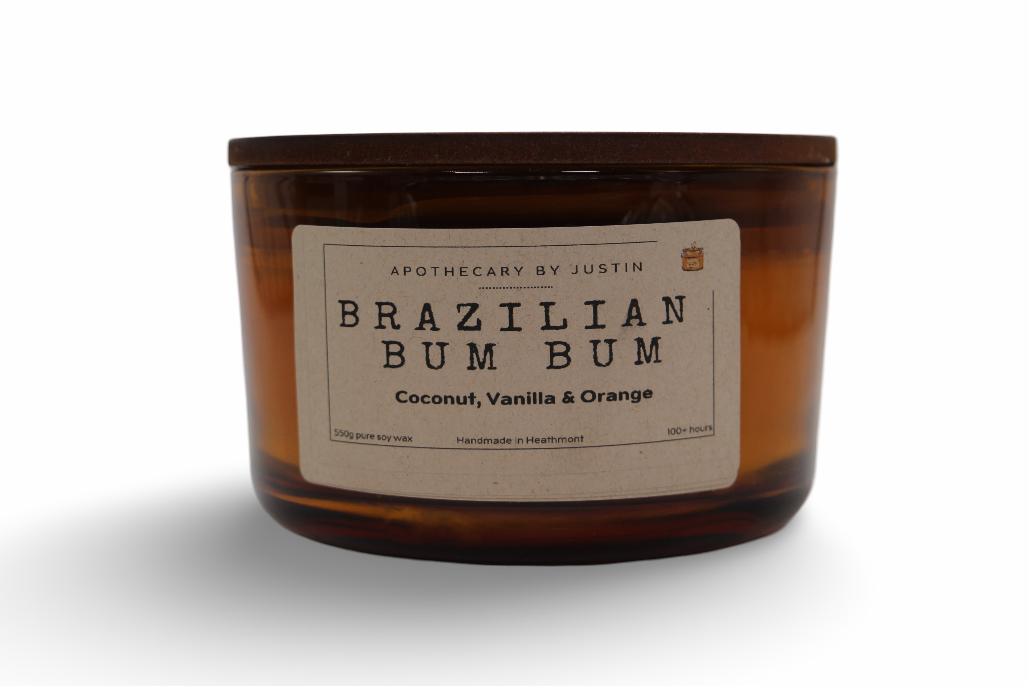 My Store Brazilian Bum Bum Candle with Coconut, Vanilla and Orange in Amber Glass for pure fragrance candles