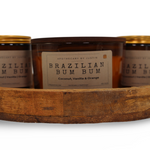 My Store pure fragrance candles in Coconut, Vanilla, and Orange scents beautifully arranged on a wooden tray