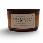 My Store Brazilian Bum Bum Candle with Coconut, Vanilla, and Orange in a clear glass container, ideal pure fragrance candles