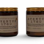 Aventus 1760 scented candles with free samples featuring bergamot, patchouli, and rose in amber jars