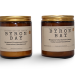 Byron Bay scented candles with free samples featuring bergamot, cardamom, amber, cedarwood, and sandalwood