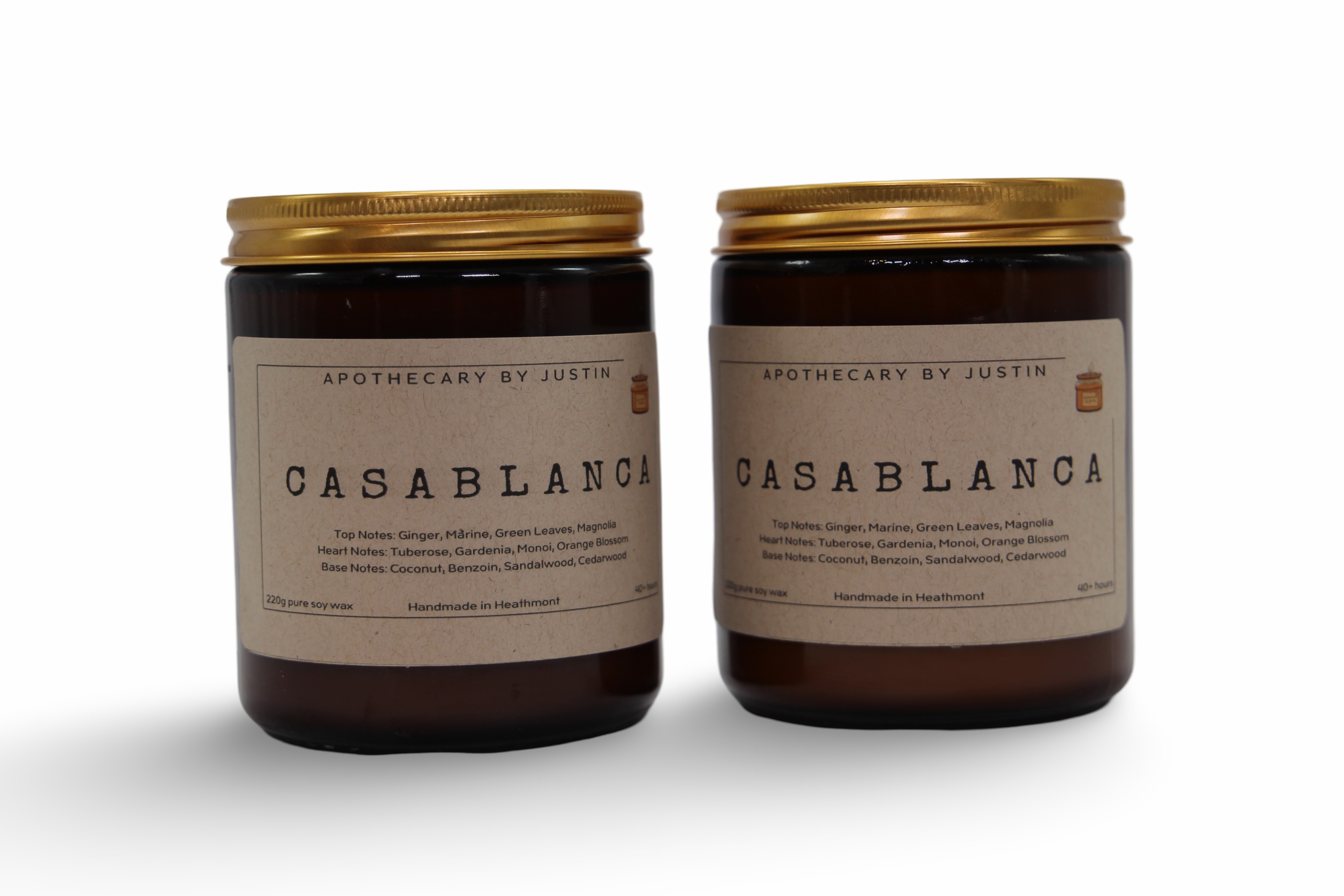 Apothecary by Justin Casablanca Scented Candles with Free Samples in Elegant Brown Jars