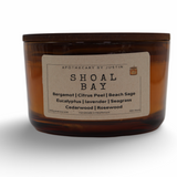 Shoal Bay aromatherapy candle with soothing scents of bergamot, lavender, and cedarwood in a glass jar