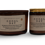 Shoal Bay aromatherapy candle in two sizes featuring bergamot, lavender, and cedarwood scents