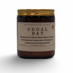 Shoal Bay aromatherapy candle in a brown jar featuring bergamot and lavender for relaxation