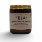 Shoal Bay aromatherapy candle in a brown jar featuring bergamot and lavender for relaxation