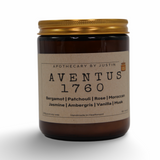 Aventus 1760 Strong Hot-Throw Candles in a brown jar with gold lid, featuring floral and musky scents